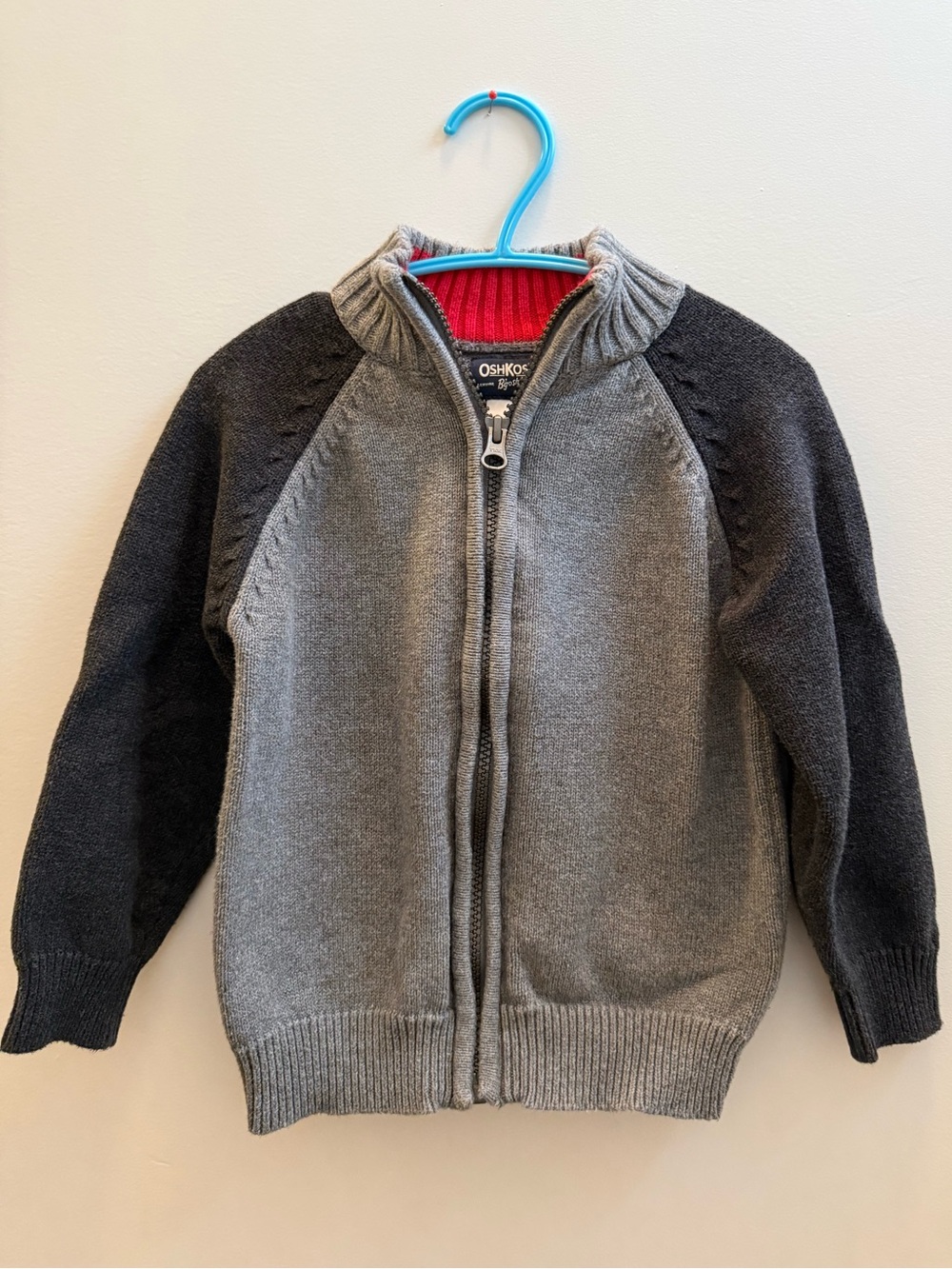 OshKosh B’gosh 3T Boys Grey Full Zip Knit Sweater 100% cotton
